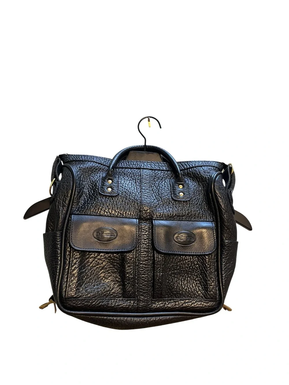 JW Hulme black pebbled leather handbag made in the USA